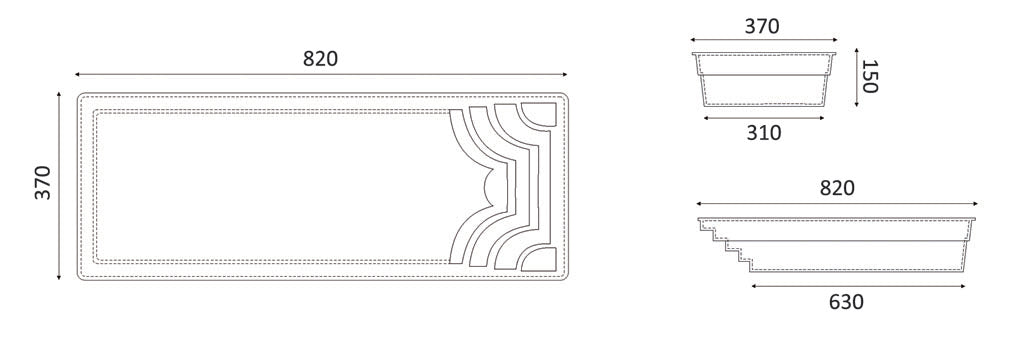 Glassfiberbasseng Aruba 800 8,20m x 3,70m x 1,50m