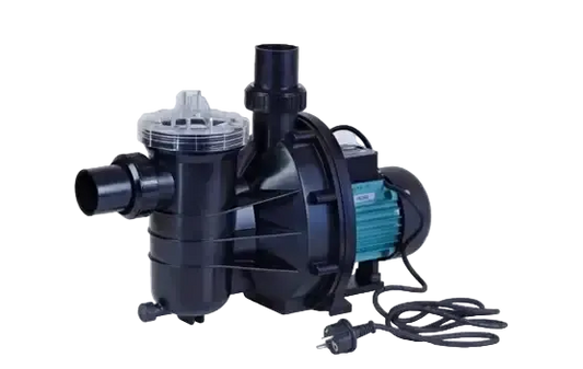 Brilix FXP cirkulationspump 15m3 för pool med svart pump, turkos motor och klar lock