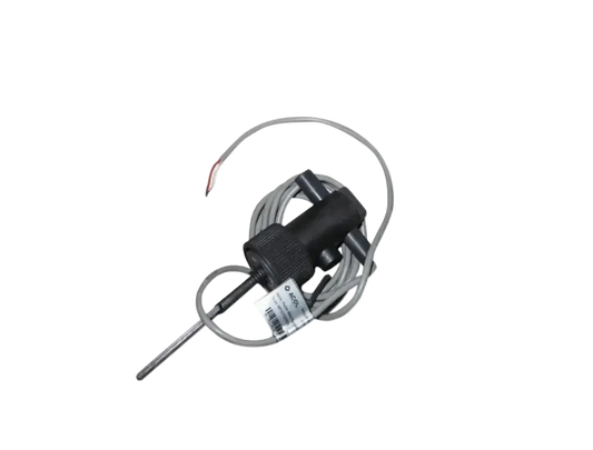 Temperatursensor i plast med metallprob trots fullt flöde, svart med grå kabel