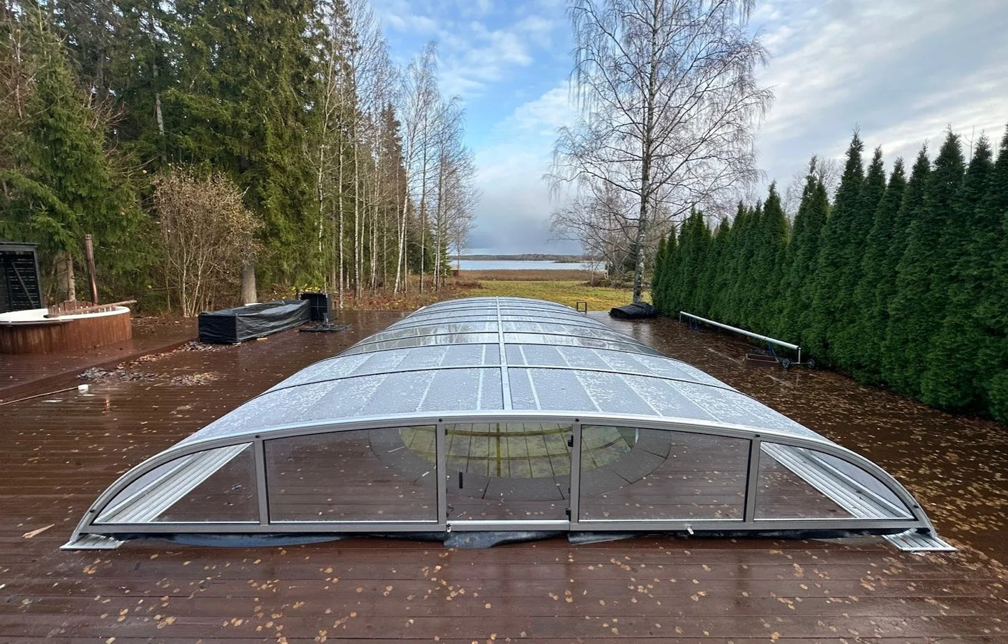 Bassengtak NIVO KIT A 4×8 (klart glass, ANOX, inngangsdør)