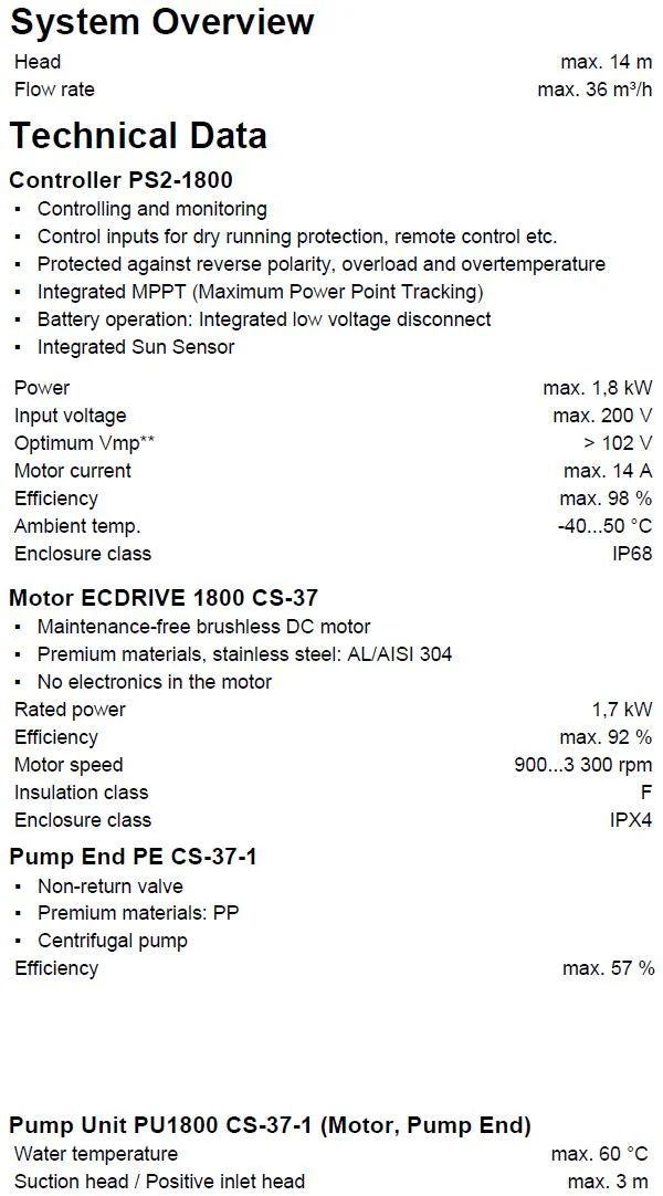 Lorentz solpumpepakke PS2-1800 CS-37-1