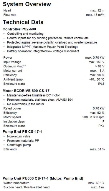 Lorentz solcellepumpesett PS2-600 CS-17-1