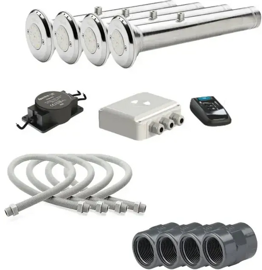 Pahlen Spotlights Belysningspaket PREMIUM med fyra kromade LED-undervattensljus