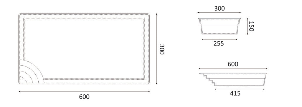 Glassfiberbasseng Papeete 600 6,00m x 3,00m x 1,50m
