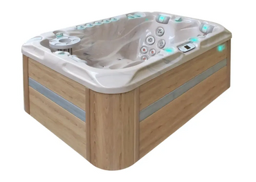 PassionSpa Sensation beige trä-spa med kontrollpanel och blå LED-belysning