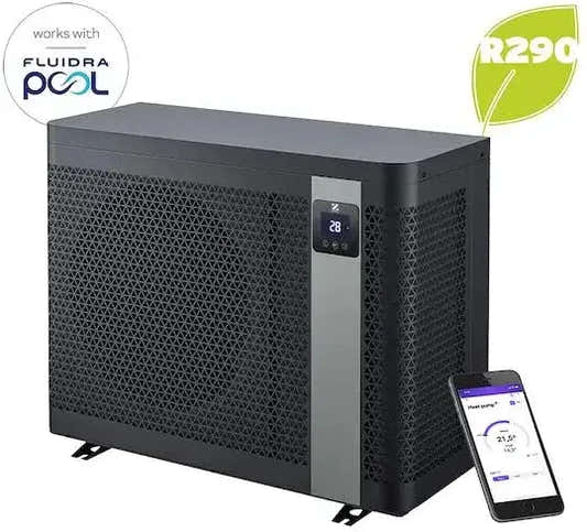 Zodiac Z260iQ MD4 10kW svart rektangulär poolvärmare med silverpanel och digital temperaturdisplay