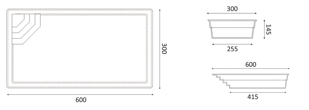 Glassfiberbasseng Saba 600 6,00m x 3,00m x 1,45m