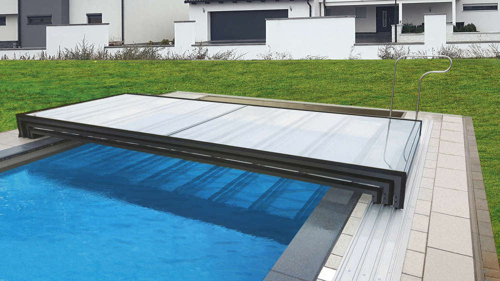 Bassengtak Master PLUS 4×8 enkelt skinne, 6 mm klar plast