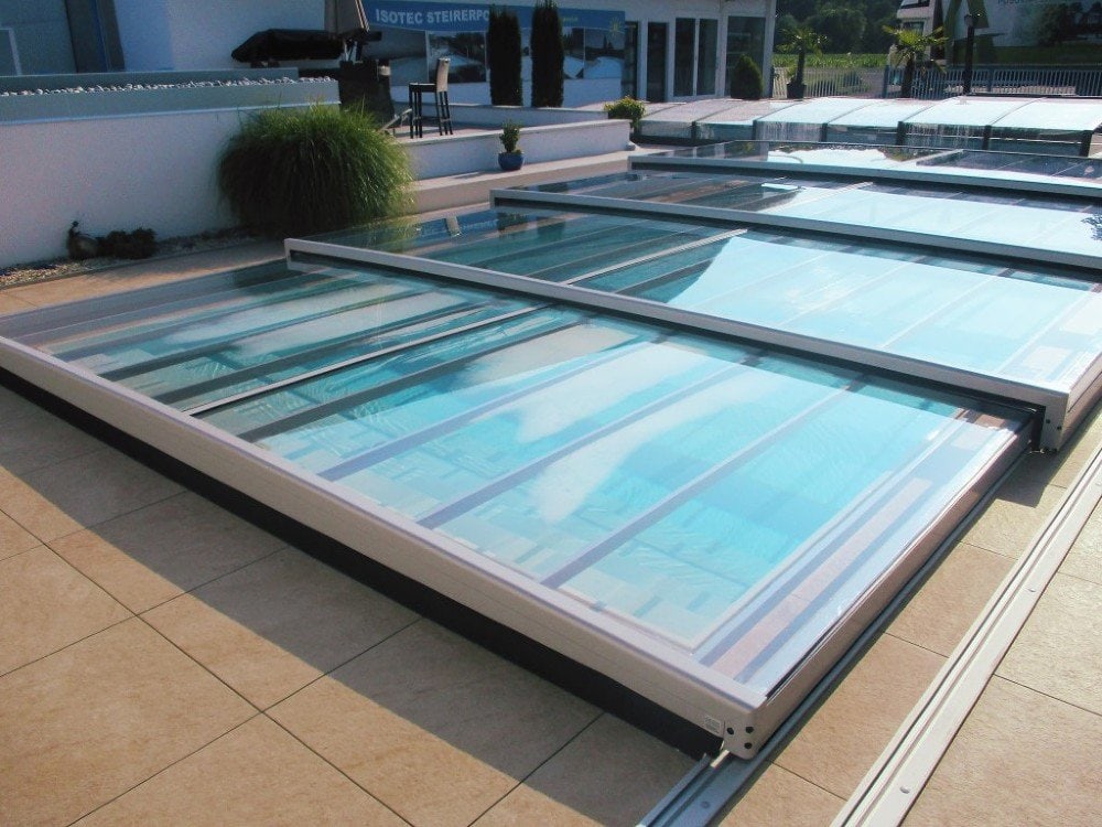 Bassengtak Master PLUS 4×8 enkelt skinne, 6 mm klar plast