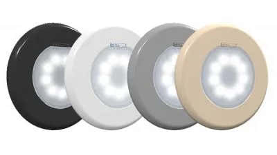 LED-bassenglamper – fire runde lamper i svart, hvitt, grått og beige