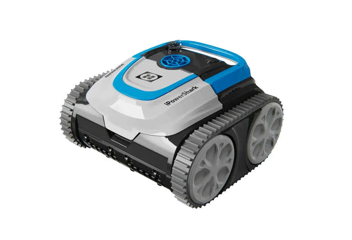 Bassengrobot – hvit overflate, blå detaljer, grå belter