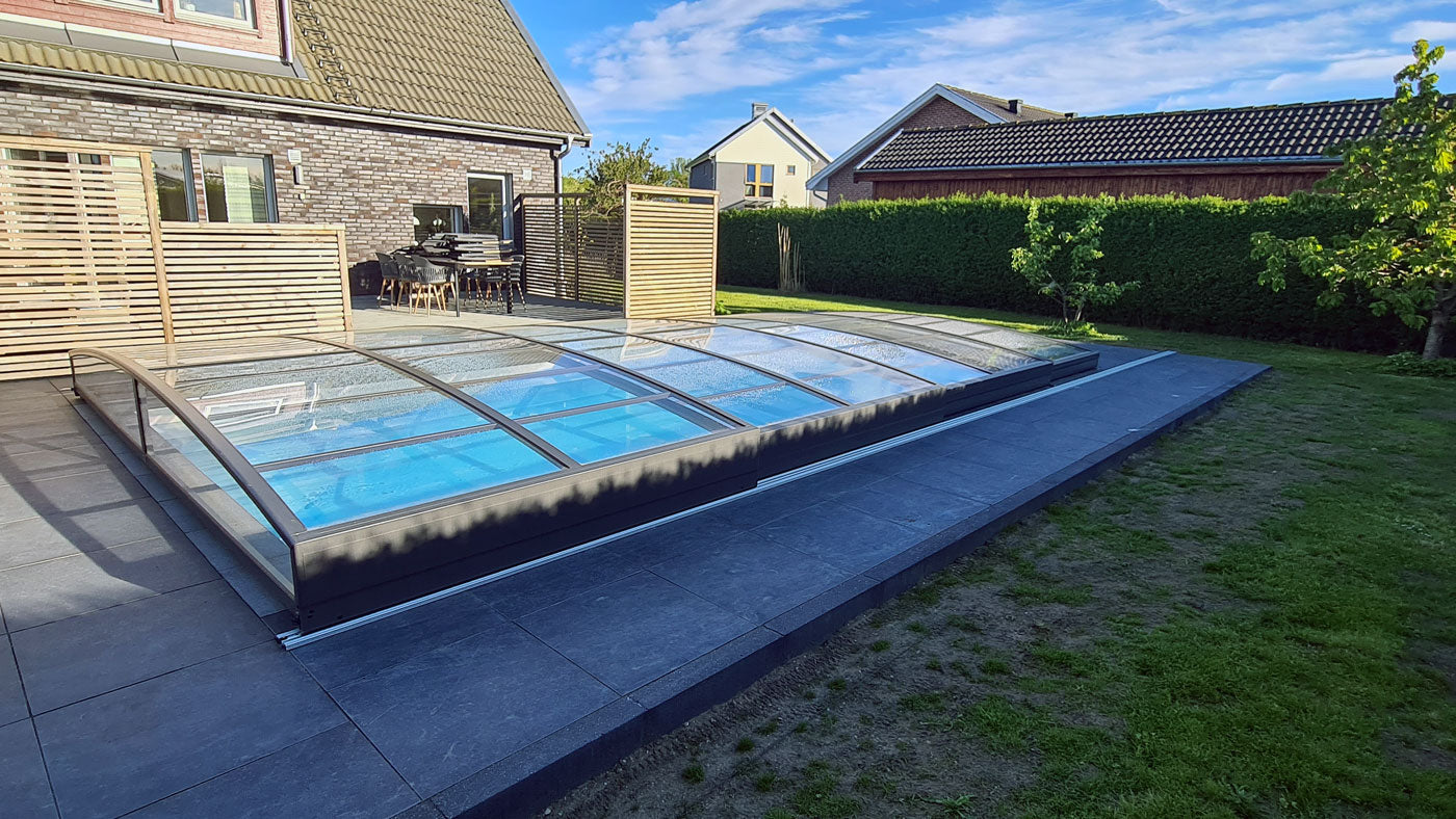Bassengovertrekk Sydney 4×8 (enkelt skinne, antrasitt)