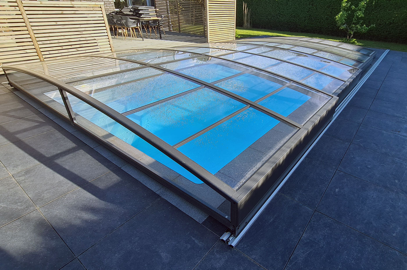Bassengovertrekk Sydney 4×8 (enkelt skinne, antrasitt)