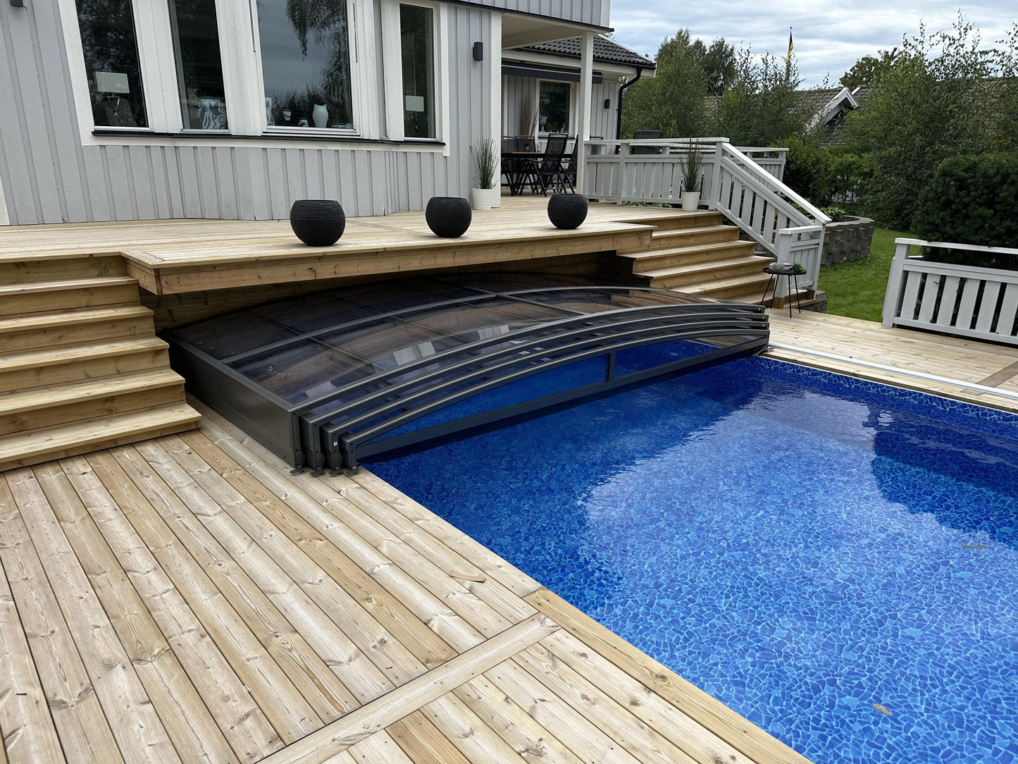 Bassengovertrekk Sydney 4,5×8 (enkelt skinne, antrasitt)