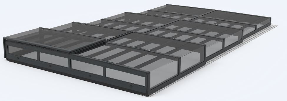 Bassengovertrekk ICON KIT S1 3×6 (klart glass, sidedør, enkel skinne, antrasitt)