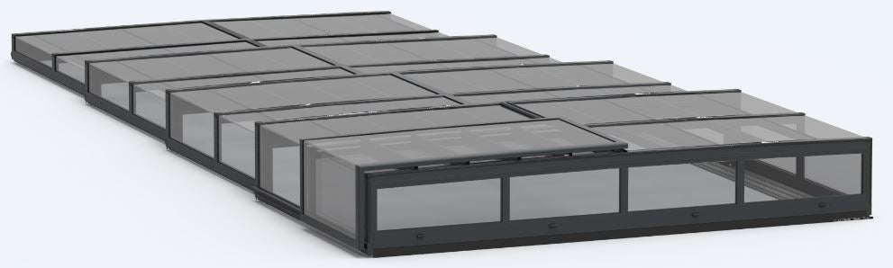 Bassengovertrekk ICON KIT S1 3×6 (klart glass, sidedør, enkel skinne, antrasitt)