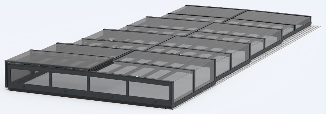 Bassengovertrekk ICON KIT S1 3×6 (klart glass, sidedør, enkel skinne, antrasitt)