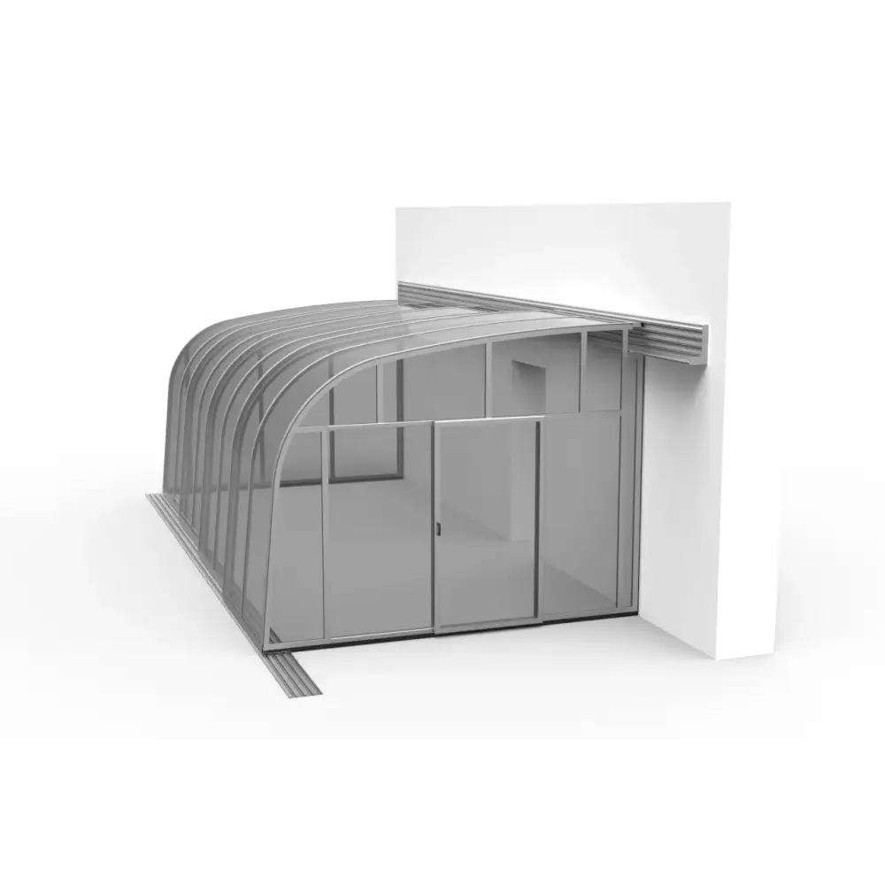 Böjd glas- och metallcarport med skjutdörrar, Altantak Terasstak pooltak