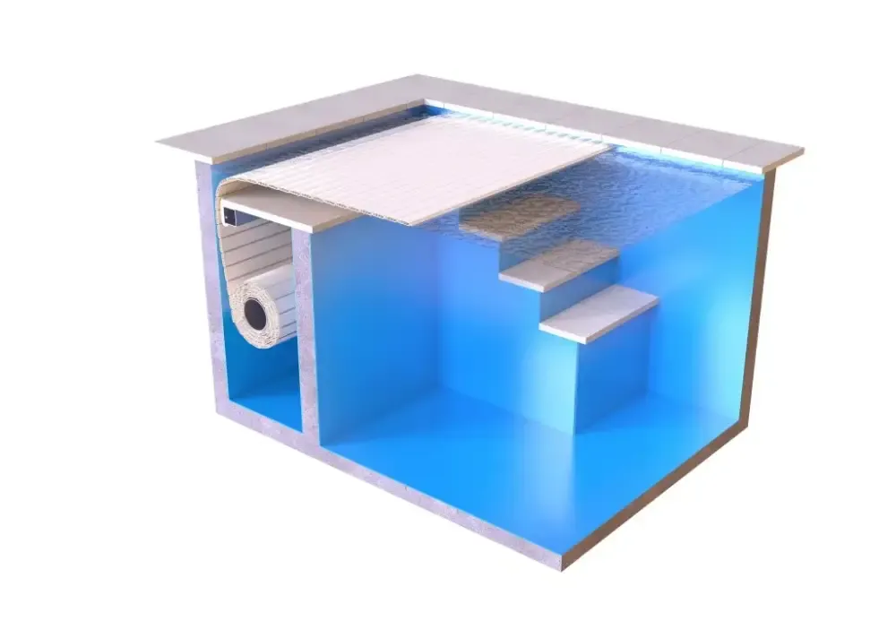 Blå inomhuspool med extern motor, 60x14mm ram och vit filtrering