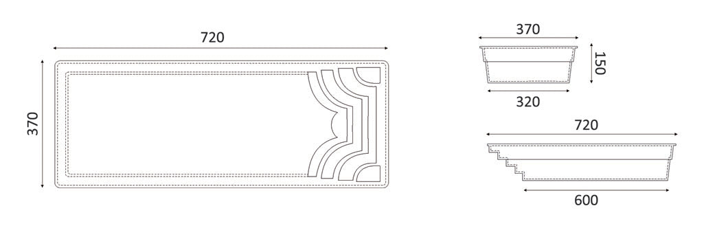 Glassfiberbasseng Aruba 700 7,20m x 3,70m x 1,50m