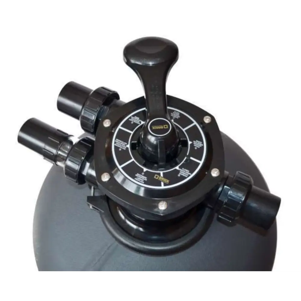 Brilix P350 sandfilter med svart plast, handtag och portar för vattenflöde