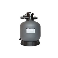 Grå cylindrisk Brilix P350 sandfilter med svart topp, bas och Danfoss-etikett