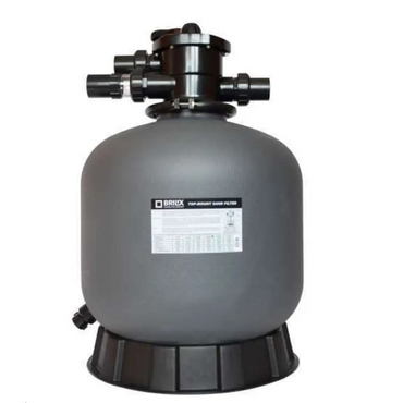 Grå Brilix P350 sandfilter med svarta fästen och räfflad bas