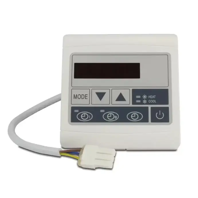 Vit plast termostatpanel för pool med digital display och knappar