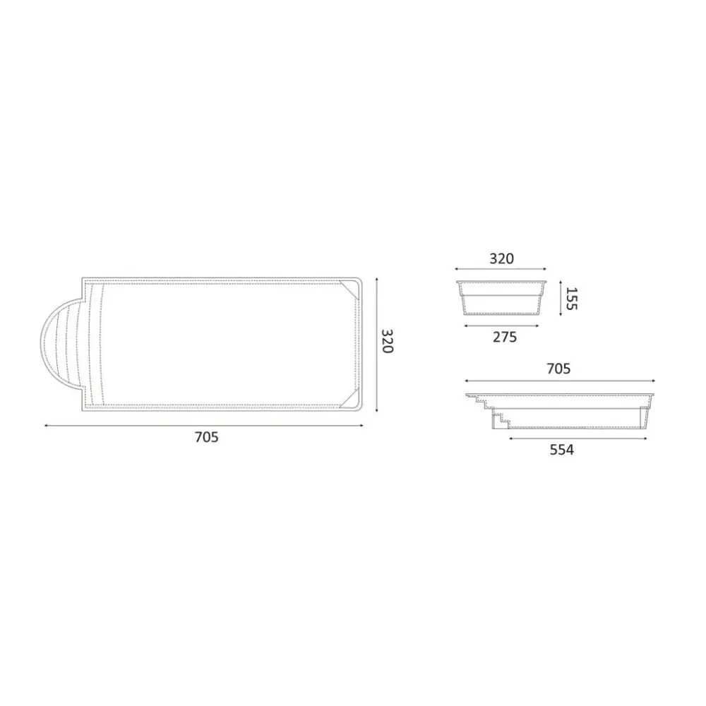 Glasfiberpool Aves med avrundad trappa och rektangulärt badkar i klassisk design