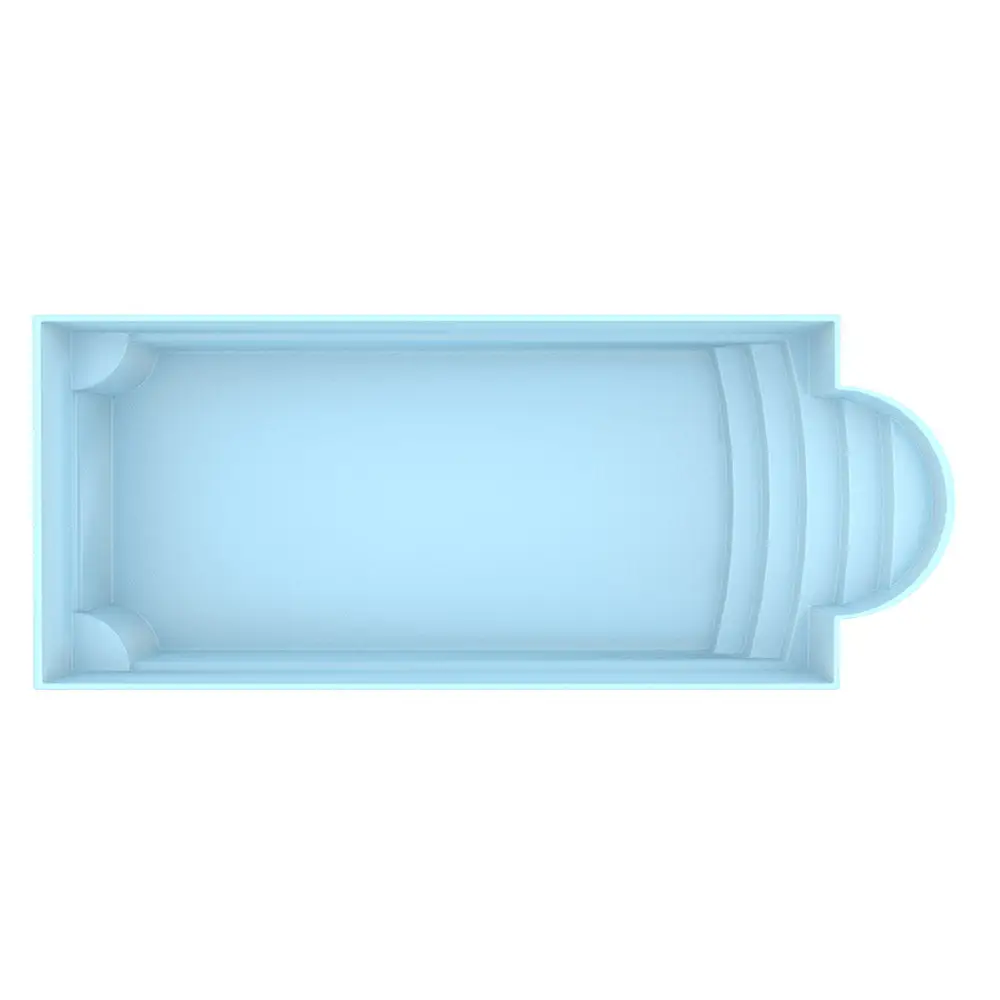 Ljusblå glasfiberpool Aves med romersk trappa i rektangulär form