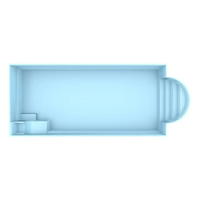 Ljusblå rektangulär badkar med kurvad ände och inbyggda steg för pool Barbados 9,40m x 3,70m x 1,50m