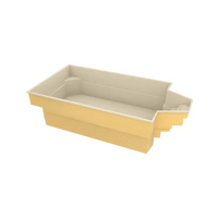 Gul rektangulär medelstor glasfiberpool Grenada med beige interiör och trappdesign