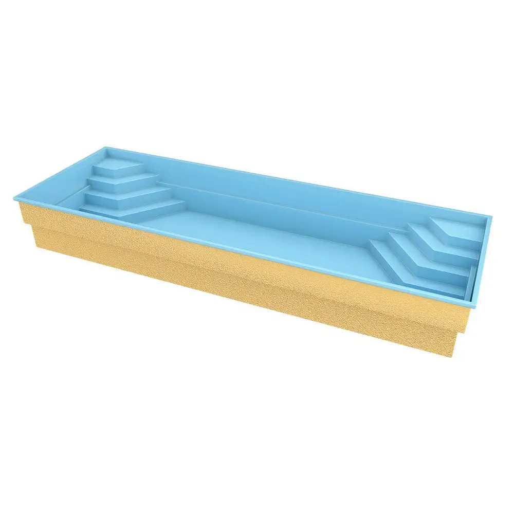Blå och beige rektangulär ingroundpool med inbyggda steg för glasfiberpool Jamaika 25x3 75x1 50m