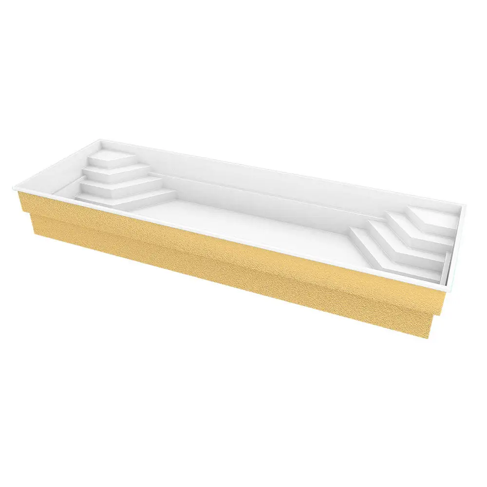 Vit glasfiberpool Jamaika 25x3 75x1 50m med vitguld textur och inbyggda steg