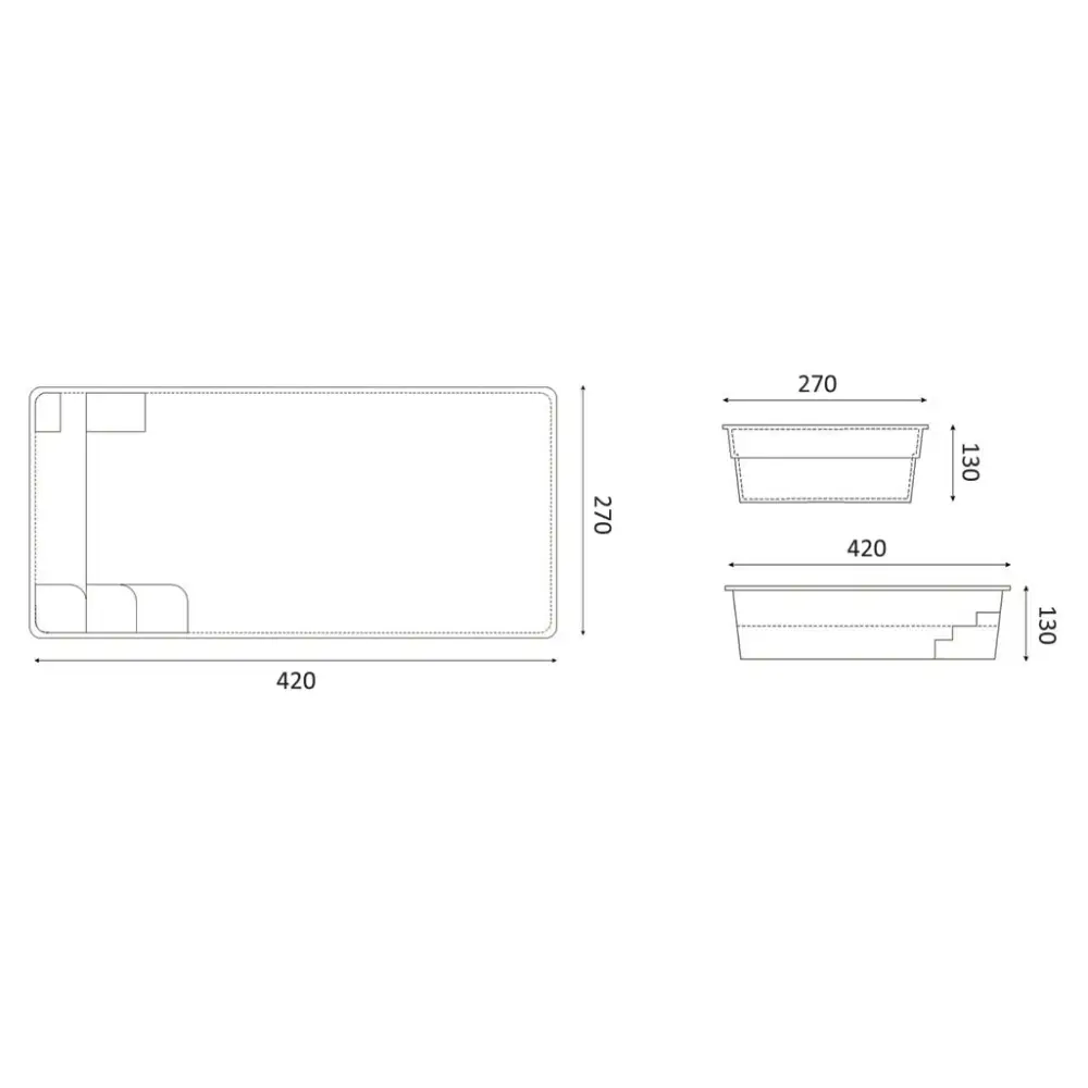 Rektangulär glasfiberpool Saba 420x270x130mm med förvaringsfack