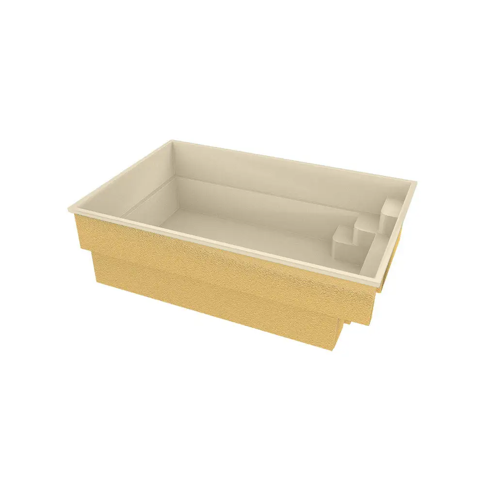 Rektangulär glasfiberpool Saba med turkost vatten och beige interiör