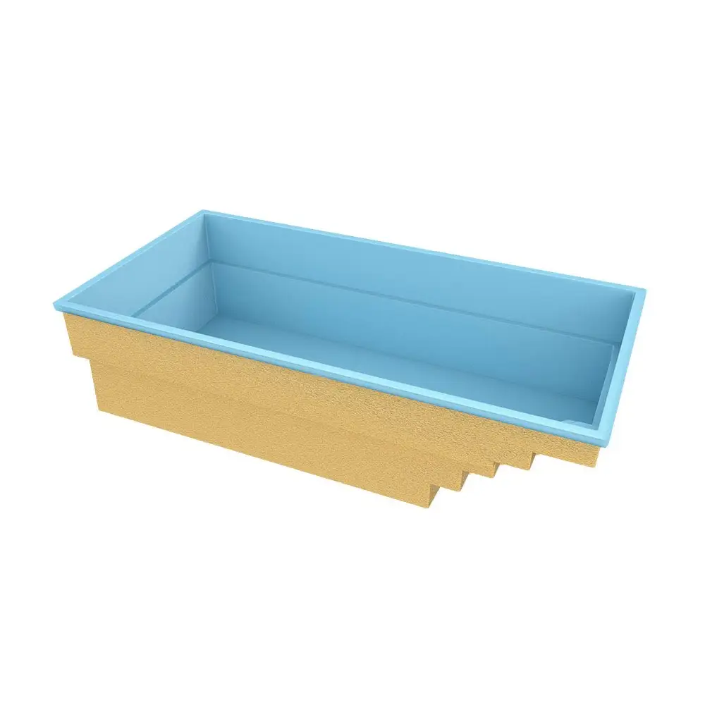 Glasfiberpool Saba med klart blått vatten och vita kaklade kanter