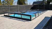 Bassengovertrekk ICON KIT S2 4×8 (klart glass, sidedør, enkel skinne, antrasitt)
