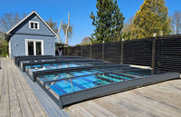 Bassengovertrekk ICON KIT S2 4×8 (klart glass, sidedør, enkel skinne, antrasitt)