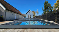 Bassengovertrekk ICON KIT S2 4×8 (klart glass, sidedør, enkel skinne, antrasitt)