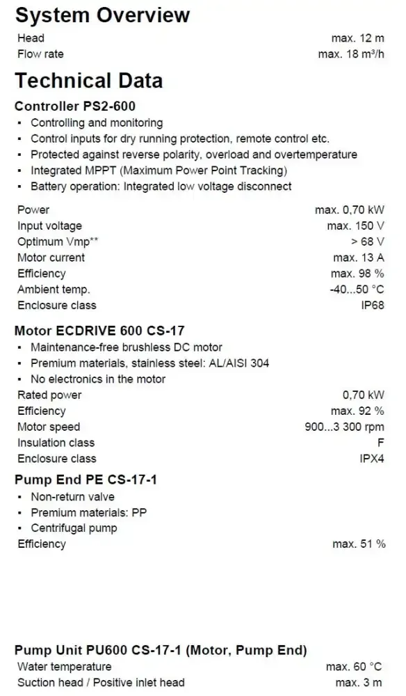 Lorentz solcellspumppaket PS2-600 med controller PS2-600