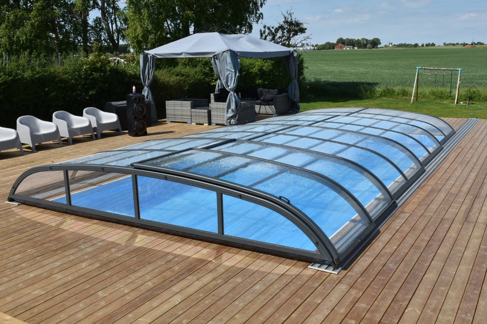 Bassengovertrekk NIVO KIT 650B 3×6 (klart glass, sidedør)