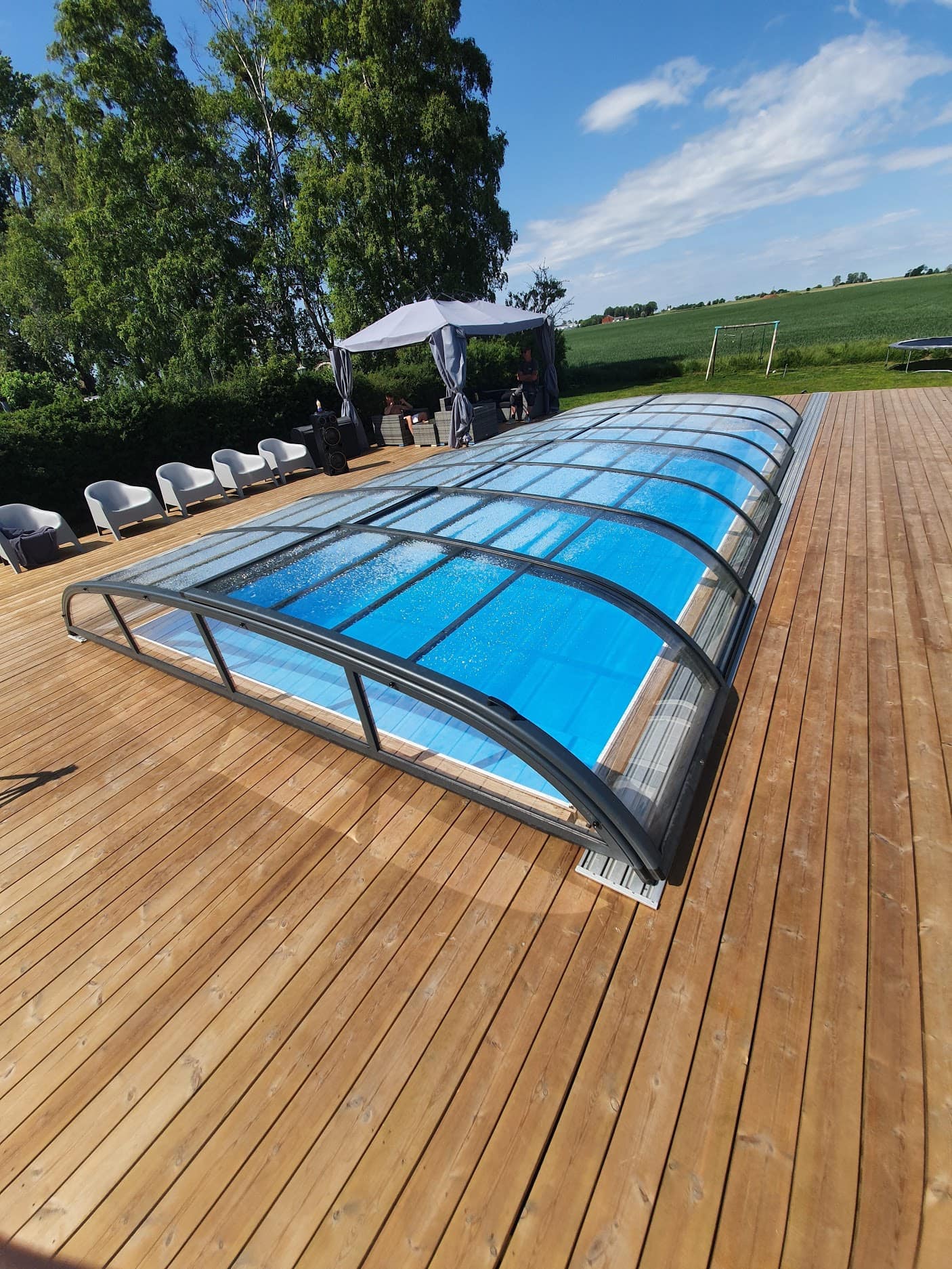Bassengovertrekk NIVO KIT 750B 3,5×7 (klart glass, sidedør)