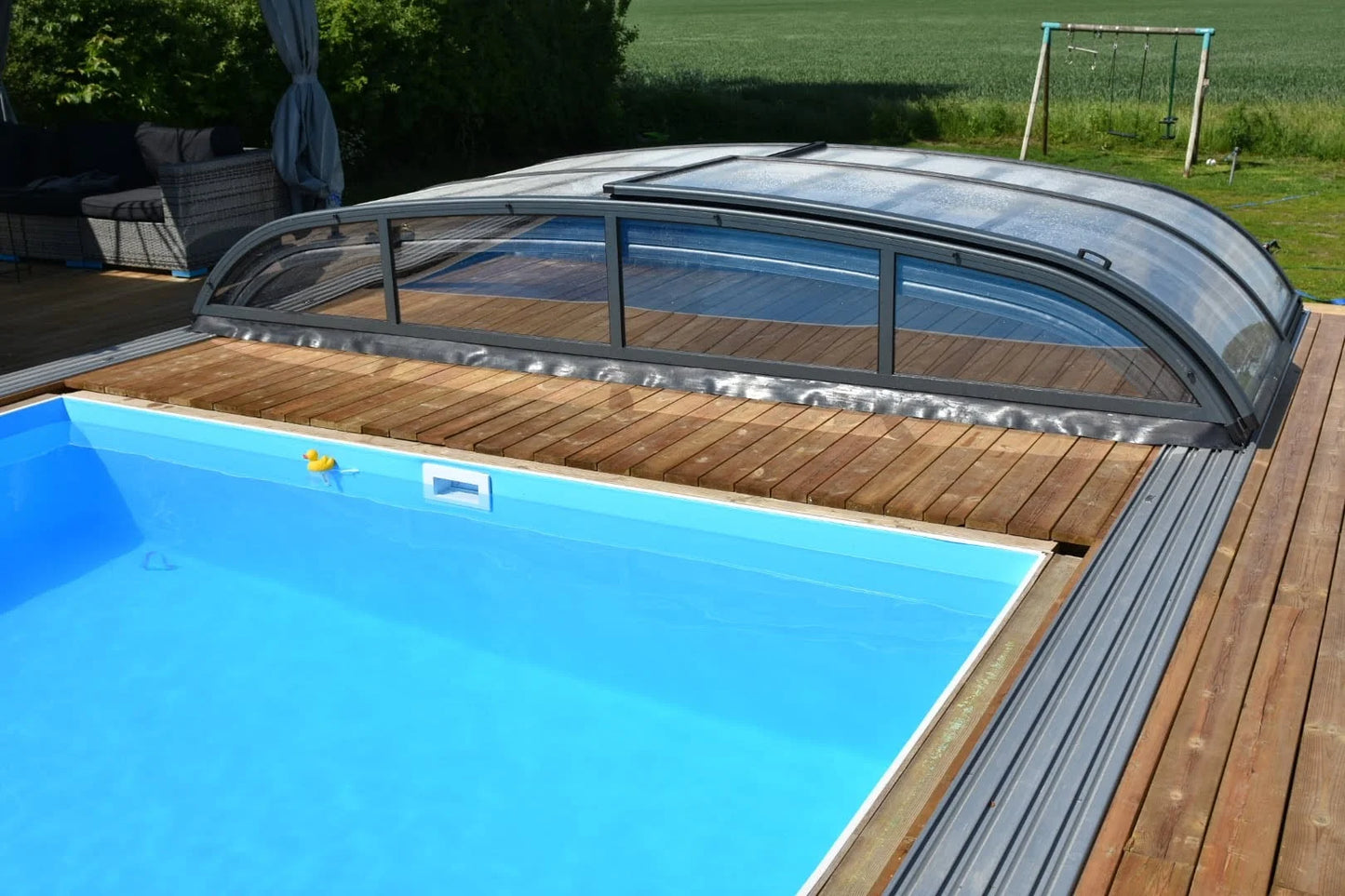 Bassengovertrekk NIVO KIT 750B 3,5×7 (klart glass, sidedør)