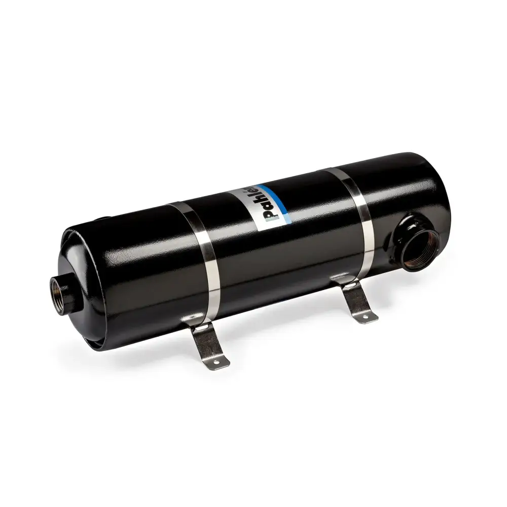 Pahlen Maxi-Flo MF värmeväxlare i rostfritt syrafast stål, svart cylindrisk