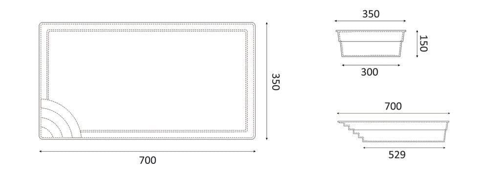 Glassfiberbasseng Papeete 700 7,00m x 3,50m x 1,50m