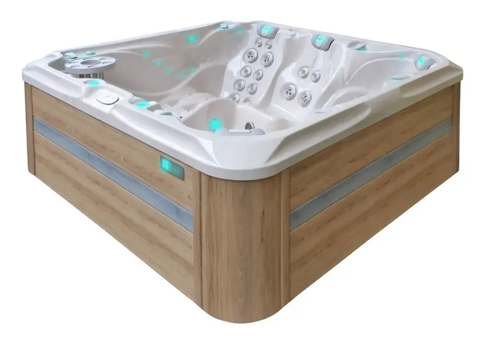 PassionSpa Admire-spabad – hvit overflate med treimitasjon, turkis LED-belysning