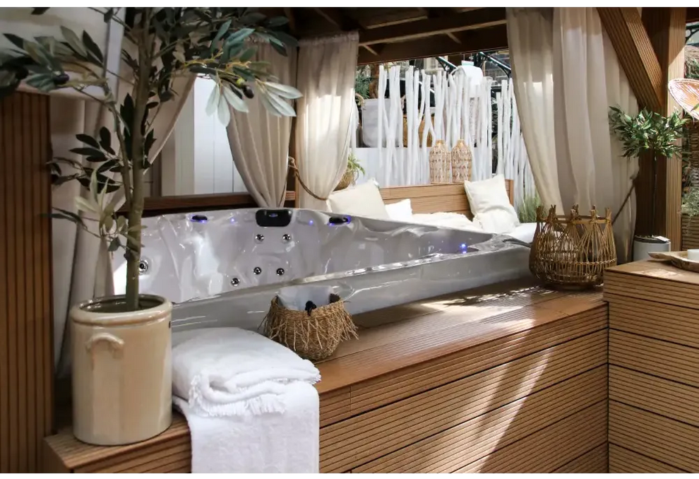 PassionSpa Admire-spabad – hvit innside, blå LED-belysning, svart panel
