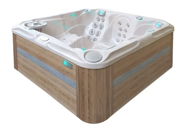 PassionSpa Delight Spabad med vit träimitation, jetstrålar, LED-belysning