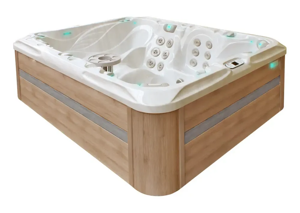 PassionSpa Desire Spabad med vit träimitation, LED-belysning och jetmunstycken